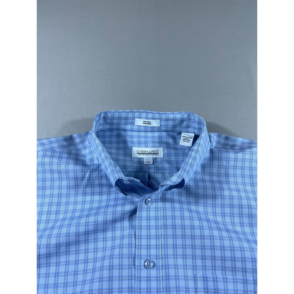 Joseph & Feiss Men's XXL Blue Check Non-Iron 100% Cotton Button Down Dress Shirt - Picture 4 of 9